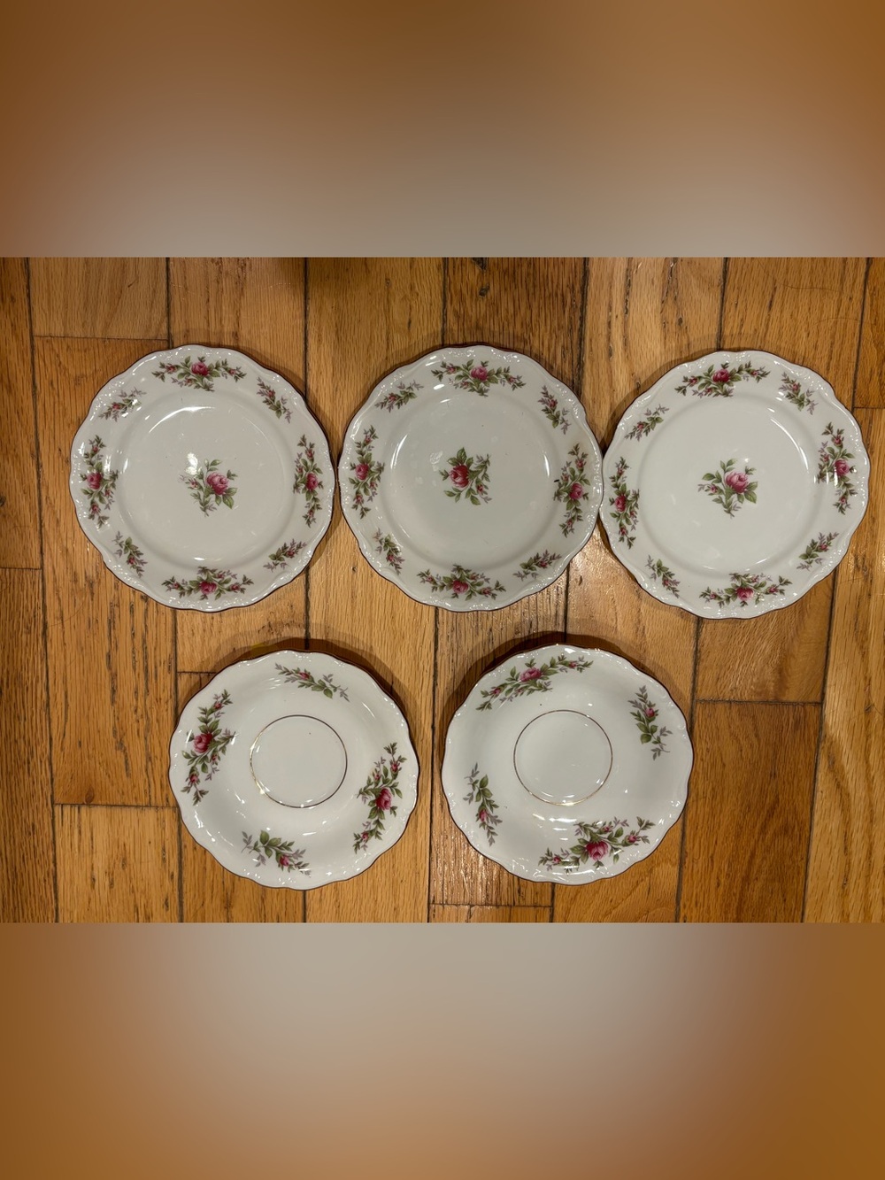 Set of 5- dessert plates vintage Johann Haviland “Moss Rose” fine china plates